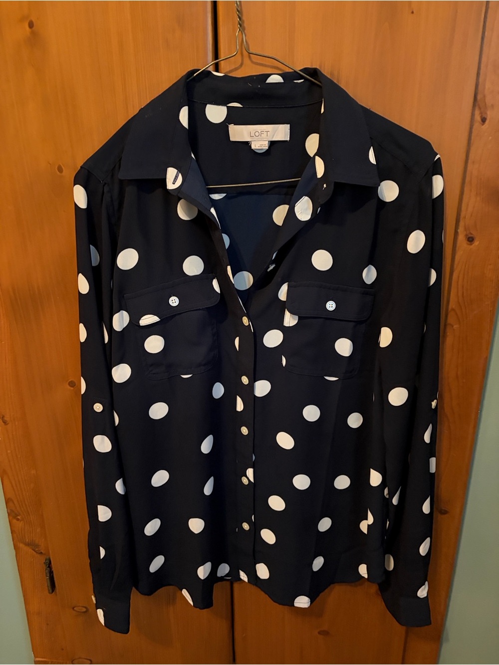 LOFT Navy and White Polka Dot Shirt Jacket